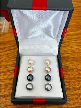 New JTV 8mm Pearl Stud Earrings (set of 4)